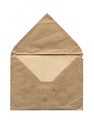 Front view of old open aged paper envelope isolated on white Royalty Free Stock Photo