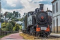 Front view of old train with dramatic sky Royalty Free Stock Photo