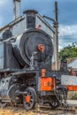 Front view of old train with dramatic sky Royalty Free Stock Photo