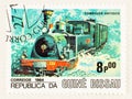 Front view of old train on Guine Bissau Postage Stamp