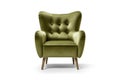 Front View Olive Mid Century Modern Armchair On White Background. Generative AI