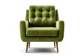 Front View Olive Mid Century Modern Armchair On White Background. Generative AI