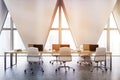 Front view of an open office with triangular windows, toned Royalty Free Stock Photo