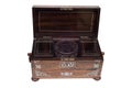 Front View of an Opened Vintage Wooden Jewelry Box Royalty Free Stock Photo