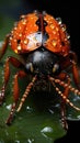 Front view of orange beetle bug macro shot with water drops Royalty Free Stock Photo