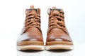 Front view of pair brown leather shoes Royalty Free Stock Photo