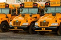 Front View Parked Yellow School Buses