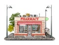 Front view on a pharmacy building on a piece of ground Royalty Free Stock Photo