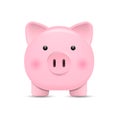 Front view. Pink piggy bank isolated on white background. Vector illustration