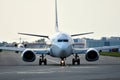 Front view of plane before takeoff Royalty Free Stock Photo