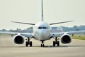 Front view of plane before takeoff Royalty Free Stock Photo