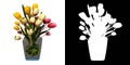 Front view of Plant Flower Flowerpot Vase with tulips 3 Tree png with alpha channel to cutout made with 3D render