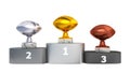 Front View of a Podium with American Football Trophies Royalty Free Stock Photo