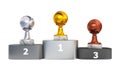 Front View of a Podium with Basketball Trophies Royalty Free Stock Photo