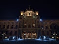 Front view of the popular Kunsthistorisches Museum (art history) in the historic downtown of Vienna, Austria by night.