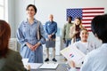 People in Line at Voting Office Royalty Free Stock Photo