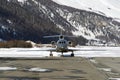 Front view of a private jet in the airport of St Moritz Switzerland in winter Royalty Free Stock Photo