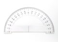 Front view of protractor for measuring degrees isolated on white background. Math instrument for measuring and constructing angles