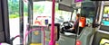 Front view of public bus interior in Singapore