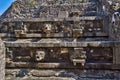 Front view of the Pyramid of the Feathered Serpent in Teotihuacan. Quetzalcoatl, deity of Mesoamerican culture. Royalty Free Stock Photo