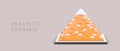 Front view of realistic 3d cartoon pyramid in orange color. Advertising poster