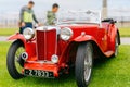 Front view on red MG TF Roadster from 1950s Royalty Free Stock Photo