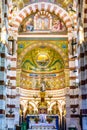 Roman-Byzantine style interior of Notre-Dame de la Garde basilica in Marseille, France Royalty Free Stock Photo