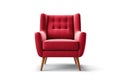 Front View Ruby Red Mid Century Modern Armchair On White Background. Generative AI Royalty Free Stock Photo