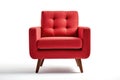 Front View Ruby Red Mid Century Modern Armchair White. Generative AI Royalty Free Stock Photo