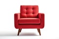 Front View Ruby Red Mid Century Modern Armchair White. Generative AI