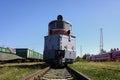 Front view of Russian railroad spreader SS-1M in  Pavelets station, Ryazan region. Royalty Free Stock Photo