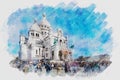 Montmartre, SacrÃÂ©-coeur basilica watercolor painting