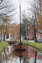 Front view on a sailor ship and its reflection at the canal in papenburg germany