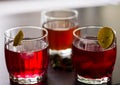 Closeup of Sangria fruit punch with lime.Summer drink with kokam,citrus fruits,kahwa.Front view,back lit and selective focus