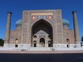 Front view of Sher Dor Madrasah in Registan Square, Samarkand, Uzbekistan