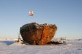 Front view of the shipwreck remains of the Maud, Cambridge Bay Nunavut Royalty Free Stock Photo