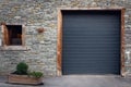 Front View of Shutter Door and Window With Tile Stone Background, Antique Architecture of Entrance Private Door