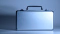 Front View of a Silver Metallic Briefcase with Black Handle on a White Surface aluminum Royalty Free Stock Photo