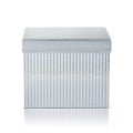 Front view of silver striped gift box