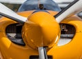 Front view of a single engine propeller aircraft. Royalty Free Stock Photo