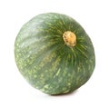 Front view of single fresh kabocha or green Japanese pumpkin isolated on white background with clipping path