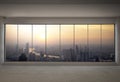 Front view skyscraper modern interior with city view from empty office Royalty Free Stock Photo