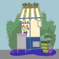 Front view on a small flowers shop illustration