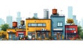 Front view of small manufactory, local business, city building icon