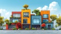 Front view of small manufactory, local business, city building icon