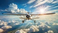 Small Private Propeller Airplane Flying in the Clouds - Generative Ai Royalty Free Stock Photo