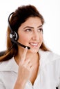 Front view of smiling telecaller Royalty Free Stock Photo