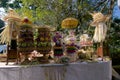 Balinese traditional ceremonial offerings in Ubud