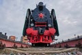 Front view of soviet steam locomotive