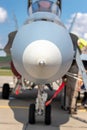 Front view of Spanish Air Force F-18 Hornet fighter jet